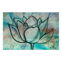 Póster Flor azul azul verde azulado Elegante Artsy Lotus