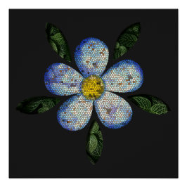 Póster Flor Azul com Folhas Escuras em Composição Moderna