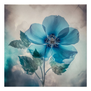 Póster Flor azul etéreo