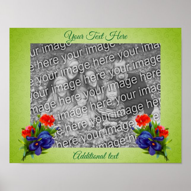 Póster Flor azul Iris Añadir tu foto personalizada (Frente)