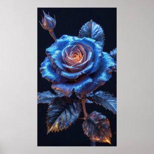 Póster Flor azul-rosa vívida con brillo metálico