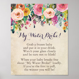 Póster Flor Baby Shower My Water Broke Game Rótulo