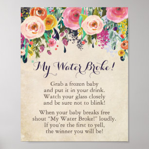 Póster Flor Baby Shower My Water Broke Game Rótulo
