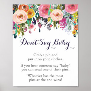 Póster Flor Baby Shower no dice Rótulo de juego para bebé