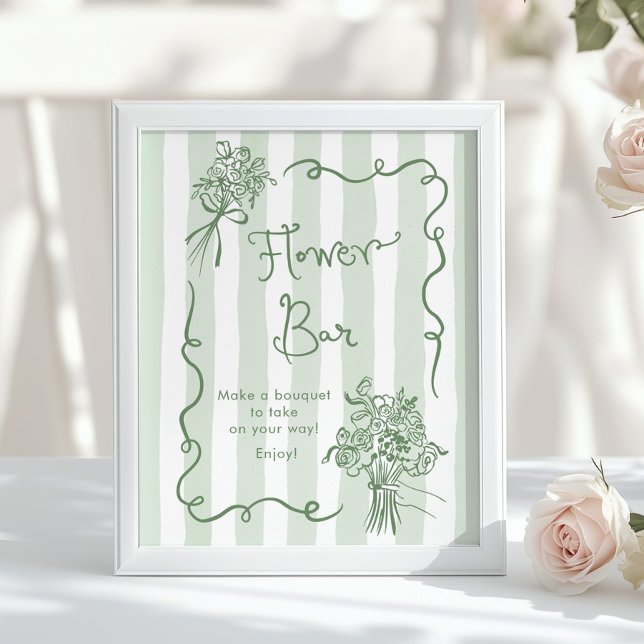 Póster Flor Bar Whimsical Sage Green Hand Dibujando Novia (Subido por el creador)