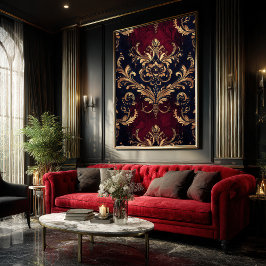 Póster Flor barroca escarlata y dorada