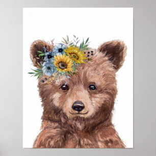 Póster Flor Bebé Bear Cub Nursera Niño Woodland