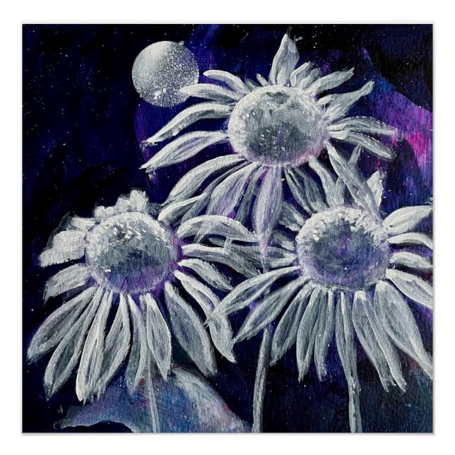 Póster Flor blanca azul (Anverso)