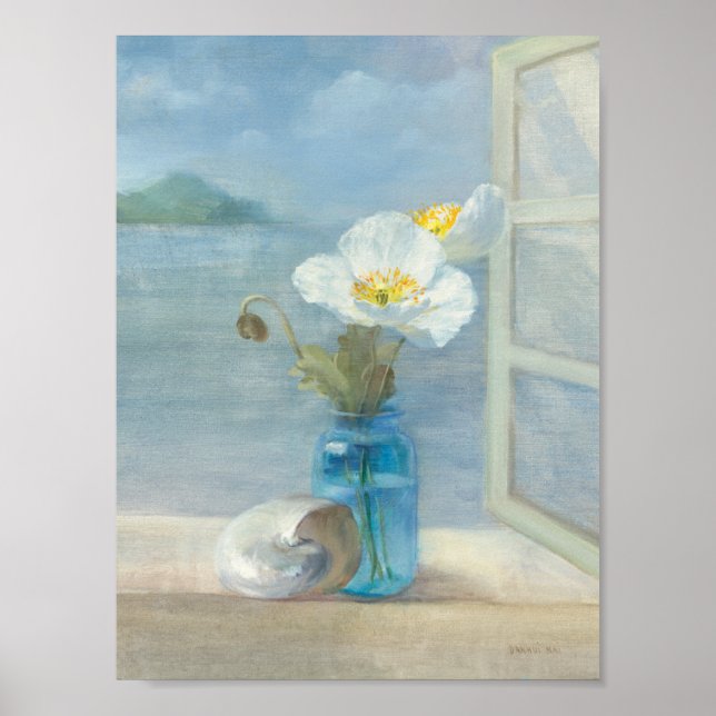 Póster Flor blanca con vistas al mar (Frente)