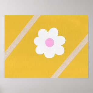Póster Flor Blanca Minimalista sobre Fondo Amarillo