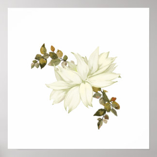 Póster Flor Blanca y Follaje Simplista