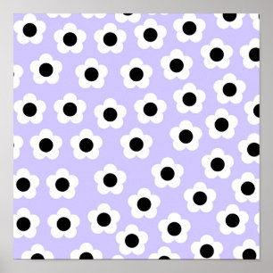 Póster Flor blanca y negra con fondo azul