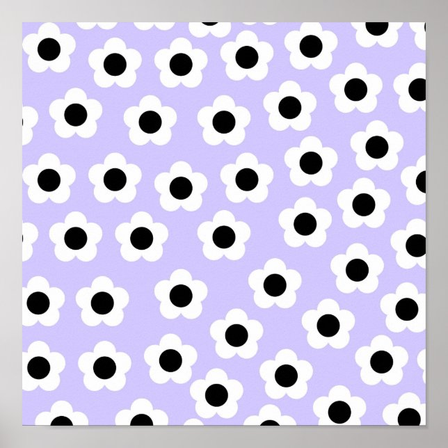 Póster Flor blanca y negra con fondo azul (Frente)