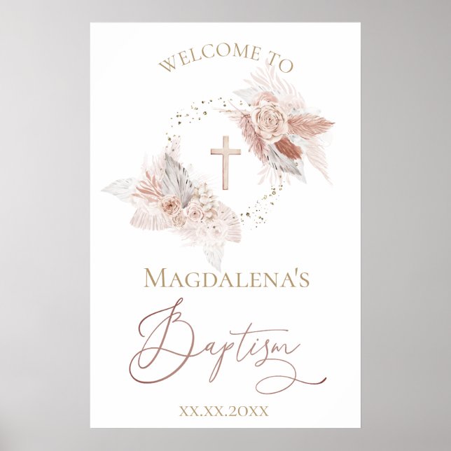 Póster flor boho Signo de bienvenida del bautismo (Frente)