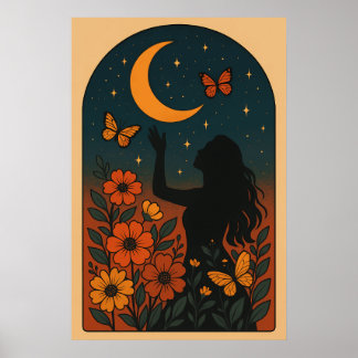 Póster Flor Celestial: Alcanzando la Luna