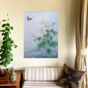 Póster Flor china con mariposa