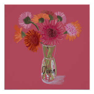 Póster Flor colorida de Arty Gerbera +Nombre personalizad