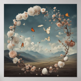 Póster Flor con mariposa