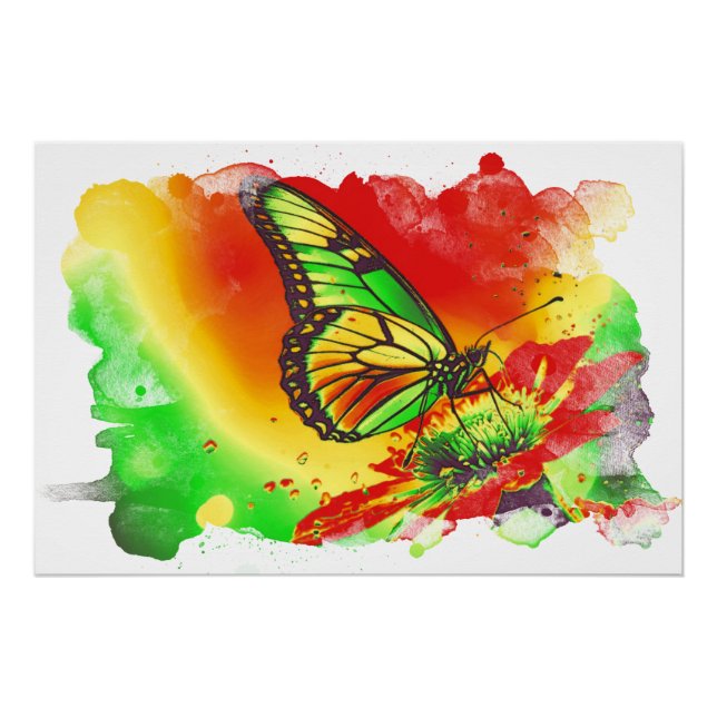 Póster *~* Flor creativa artística de mariposa neón AP52 (Anverso)