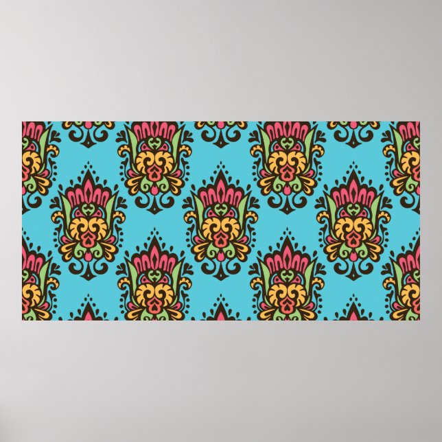 Póster Flor Damask de lujo sin fisuras. Vinta floral (Frente)