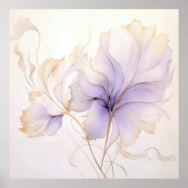 Póster Flor de acuarela abstracta lavanda y dorado