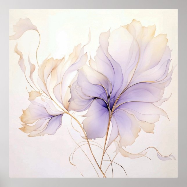 Póster Flor de acuarela abstracta lavanda y dorado (Frente)
