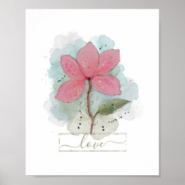 Póster Flor de acuarela rosa Amor