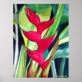Póster Flor de acuarela tropical Heliconia