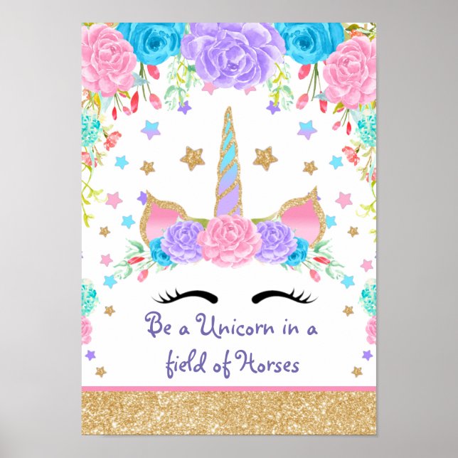 Póster Flor de acuarela unicornio personalizada (Frente)