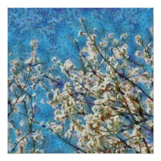 Póster Flor de almendra y cielo azul en estilo de arte pu