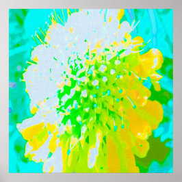 Póster Flor de Almohadilla Abstracta en Amarillo y Verde