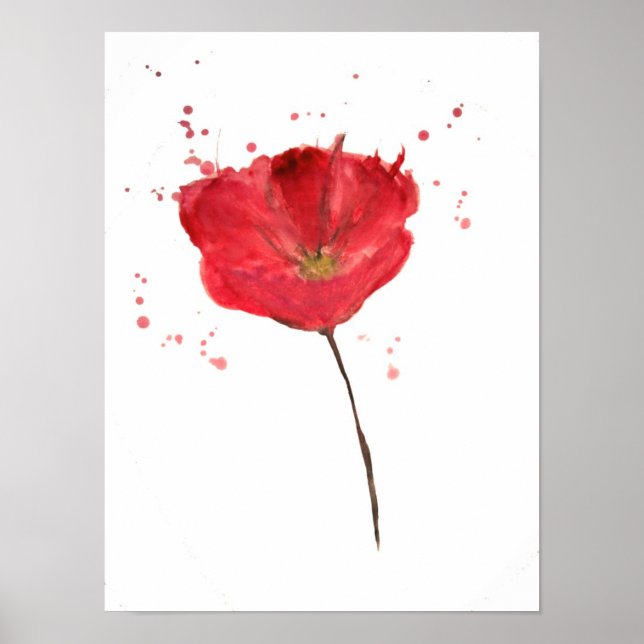 Póster Flor de amapola acuarela pintada (Frente)