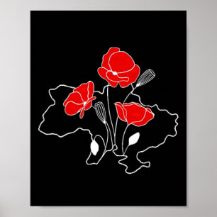 Póster Flor de amapola roja Apoya a Ucrania Chicas Azul m