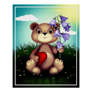 Póster Flor de Bouquet Holding de oso