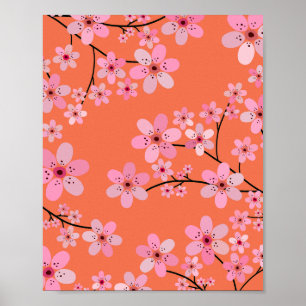 Póster Flor de Cerezo 10 Naranja y Rosa
