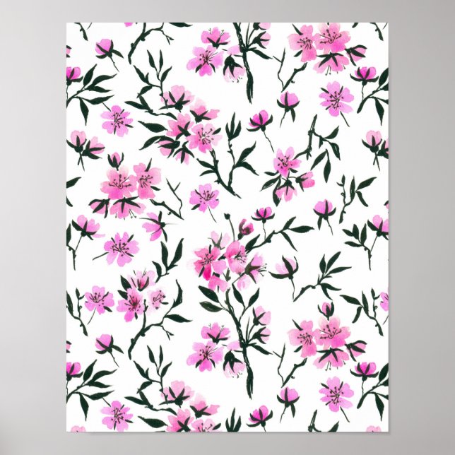 Póster Flor de cerezo blanco en blanco (Frente)