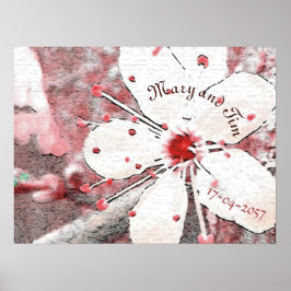 Póster flor de cerezo boda elegantsakura roja y blanca