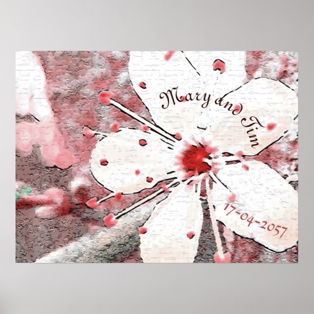 Póster flor de cerezo boda elegantsakura roja y blanca (Frente)