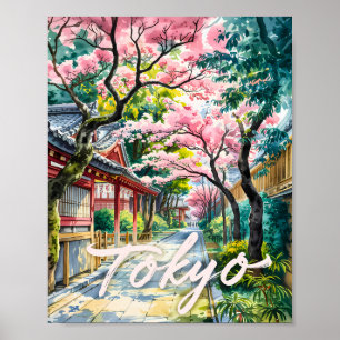 Póster Flor de cerezo en aquarela de Tokio Japón tradicio