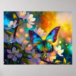 Póster Flor de cerezo Fantasía Sunrise Butfly