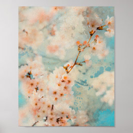 Póster flor de cerezo flores acuarela pintura