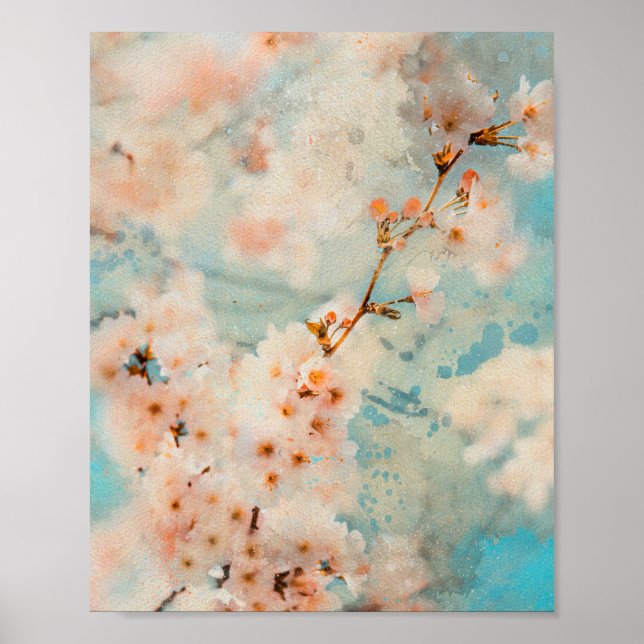 Póster flor de cerezo flores acuarela pintura (Frente)