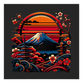 Póster Flor de cerezo japonesa vintage Sakura Monte Fuji