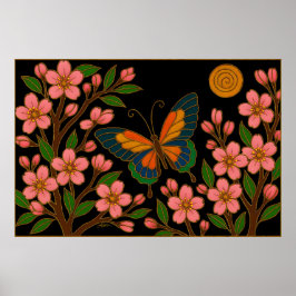 Póster Flor de Cerezo Luna Mariposa