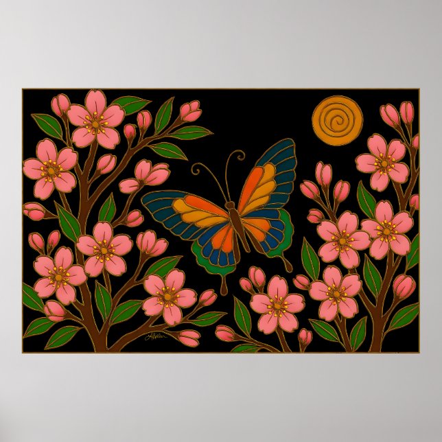 Póster Flor de Cerezo Luna Mariposa (Frente)