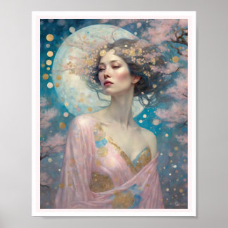 Póster Flor de cerezo Mujer Art Decó Perfil Art Decó