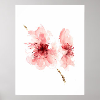 Póster Flor de cerezo rosa poster blanco sakura