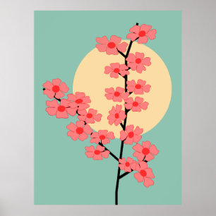 Póster Flor de cerezo rosa y sol