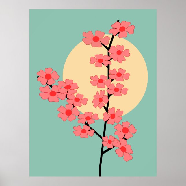 Póster Flor de cerezo rosa y sol (Frente)