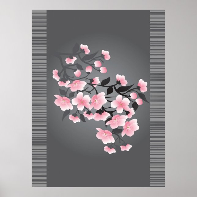 Póster Flor de cerezo (Sakura) en un fondo gris (Frente)